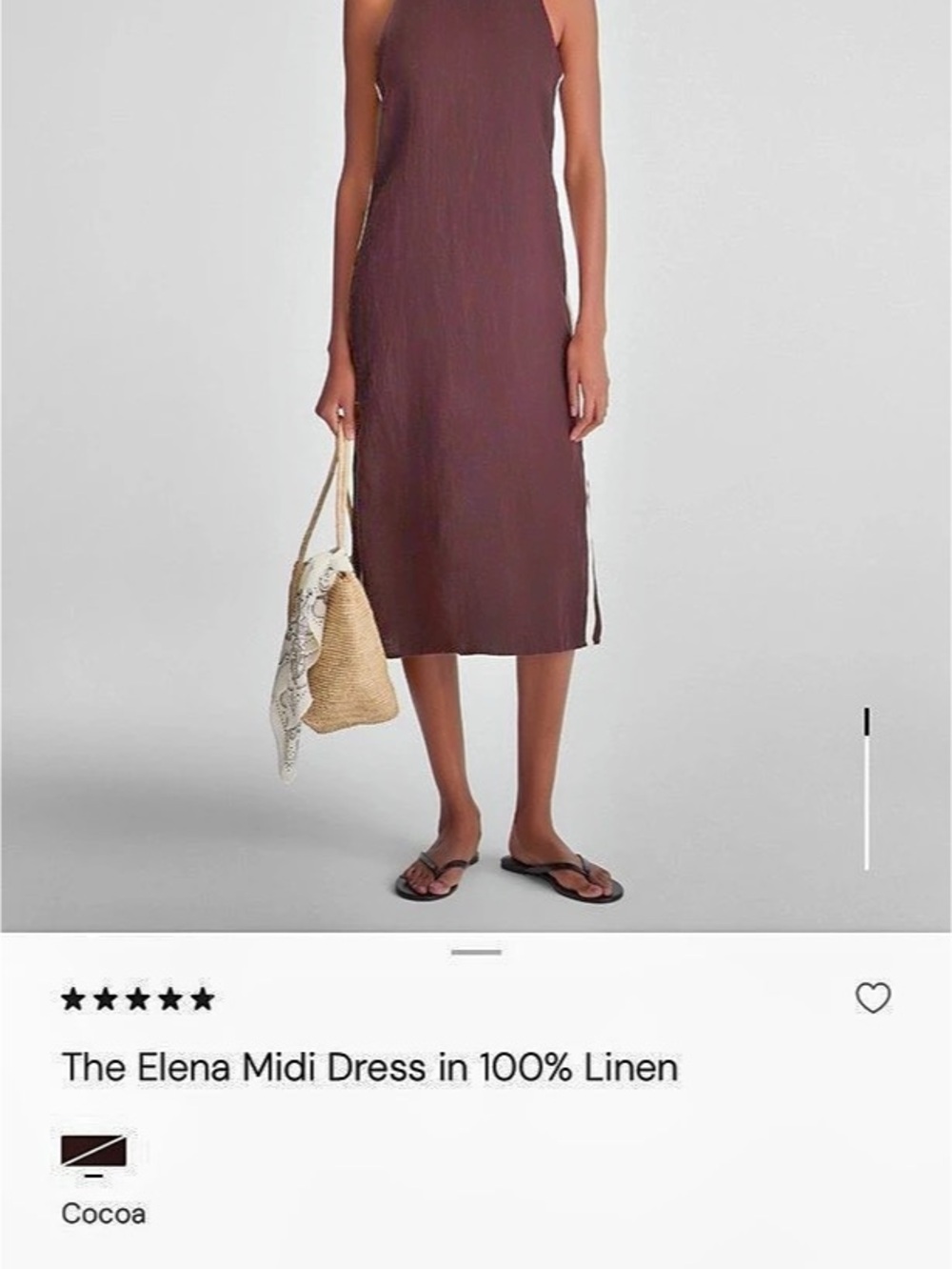 Madewell The Elena Midi Dress Linen Brown Size 8 Like New